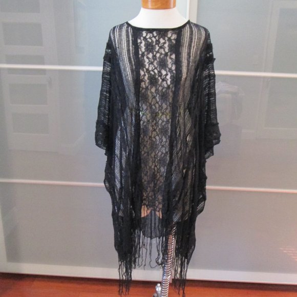 Free People Other - *SOLD* Free People Lace Fringed Poncho Beach Cover Up